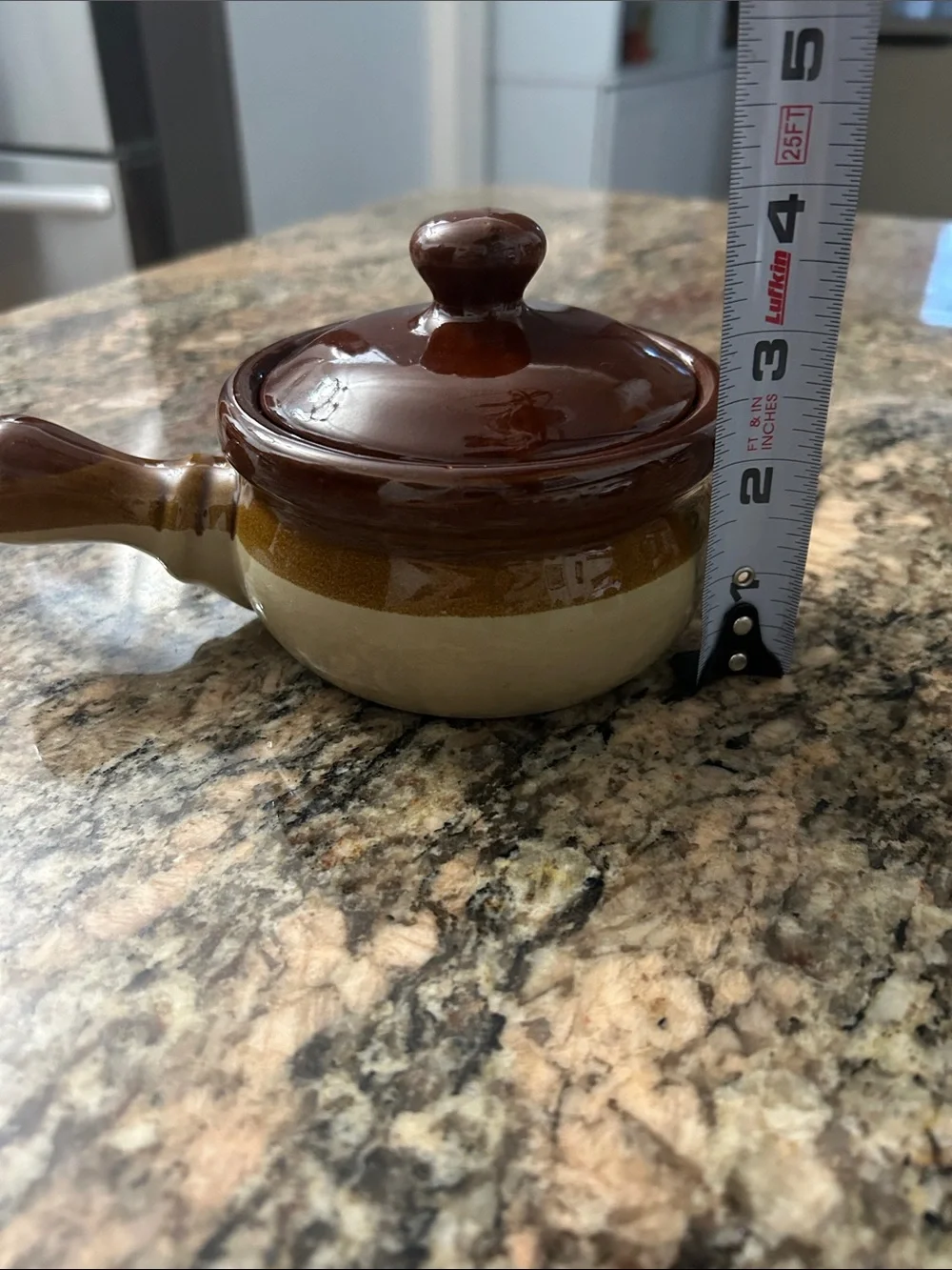 Stoneware Crock with Lid and Handle - Brown and Cream